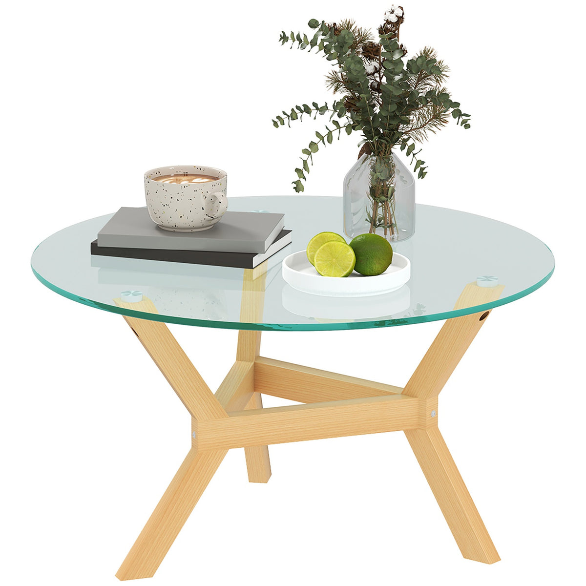 Coffee table made of tempered glass, living room table with adjustable foot pads and steel frame, round side table for living room, transparent, Ø80 x 45 cm