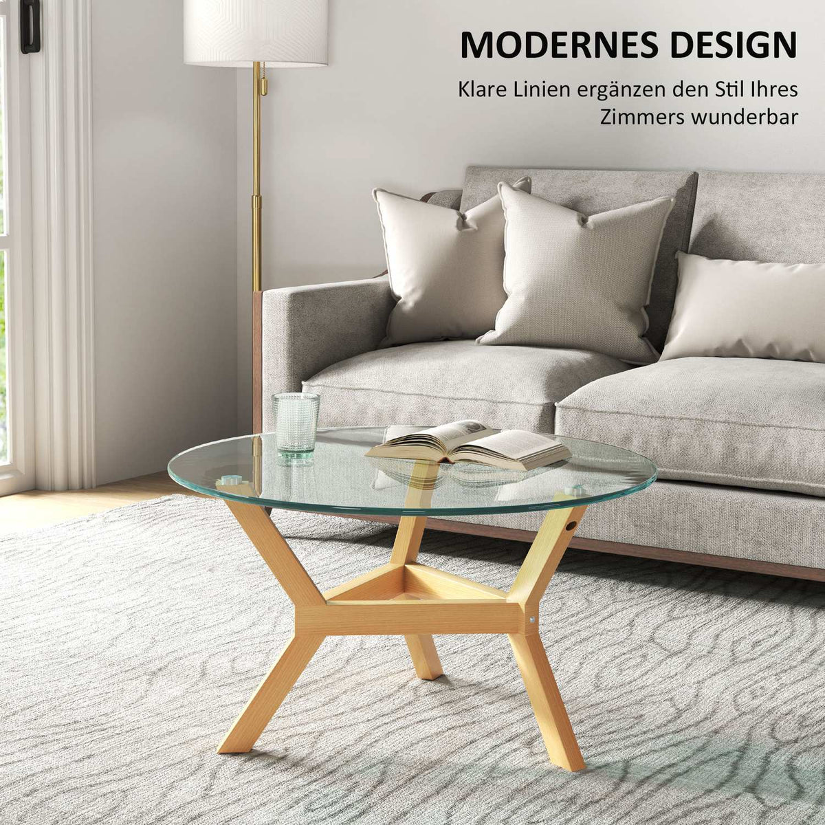 Coffee table made of tempered glass, living room table with adjustable foot pads and steel frame, round side table for living room, transparent, Ø80 x 45 cm