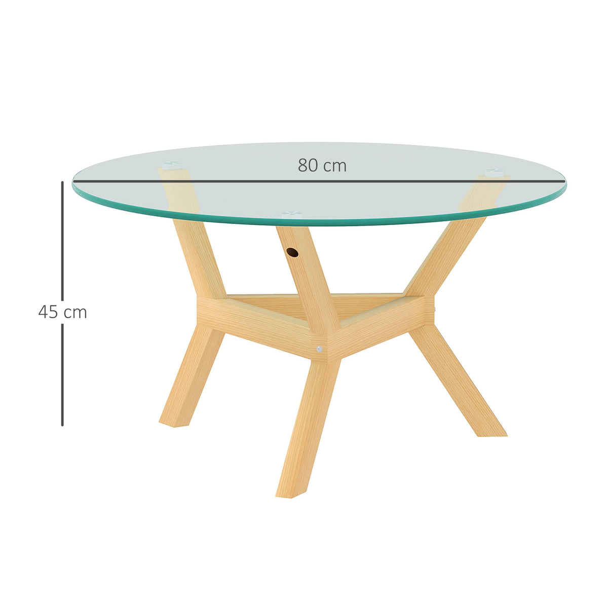 Coffee table made of tempered glass, living room table with adjustable foot pads and steel frame, round side table for living room, transparent, Ø80 x 45 cm