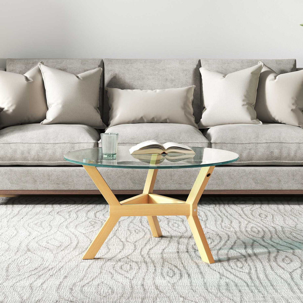 Coffee table made of tempered glass, living room table with adjustable foot pads and steel frame, round side table for living room, transparent, Ø80 x 45 cm