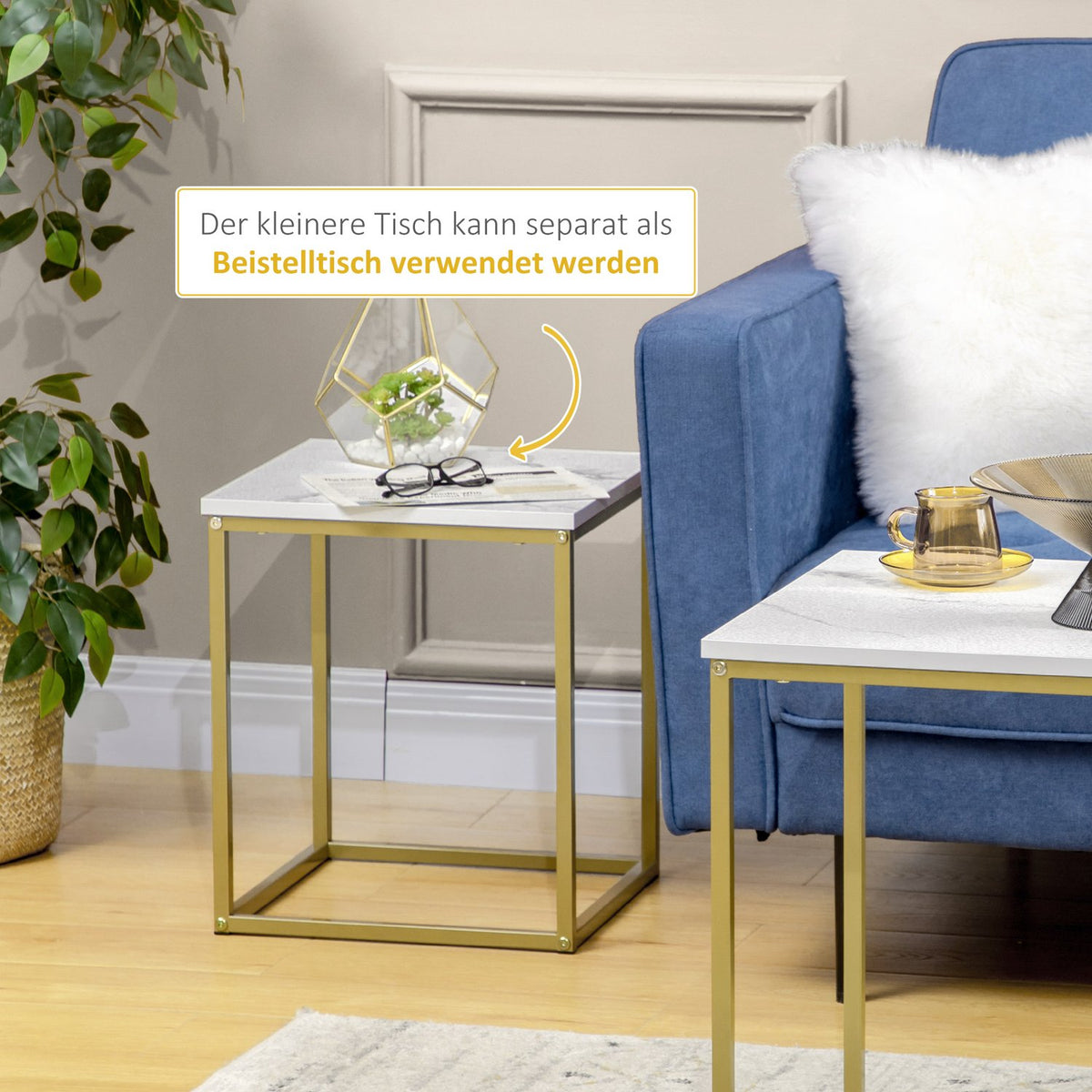 Coffee table set of 2, side table, coffee table, nesting table, sofa table with steel frame, living room table for bedroom, white