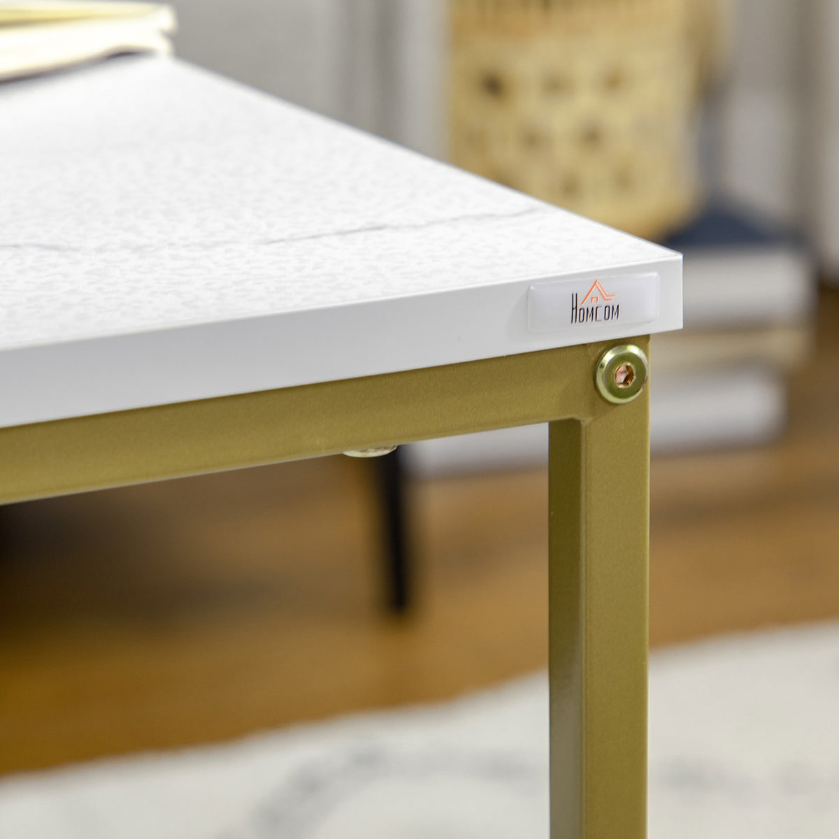 Coffee table set of 2, side table, coffee table, nesting table, sofa table with steel frame, living room table for bedroom, white