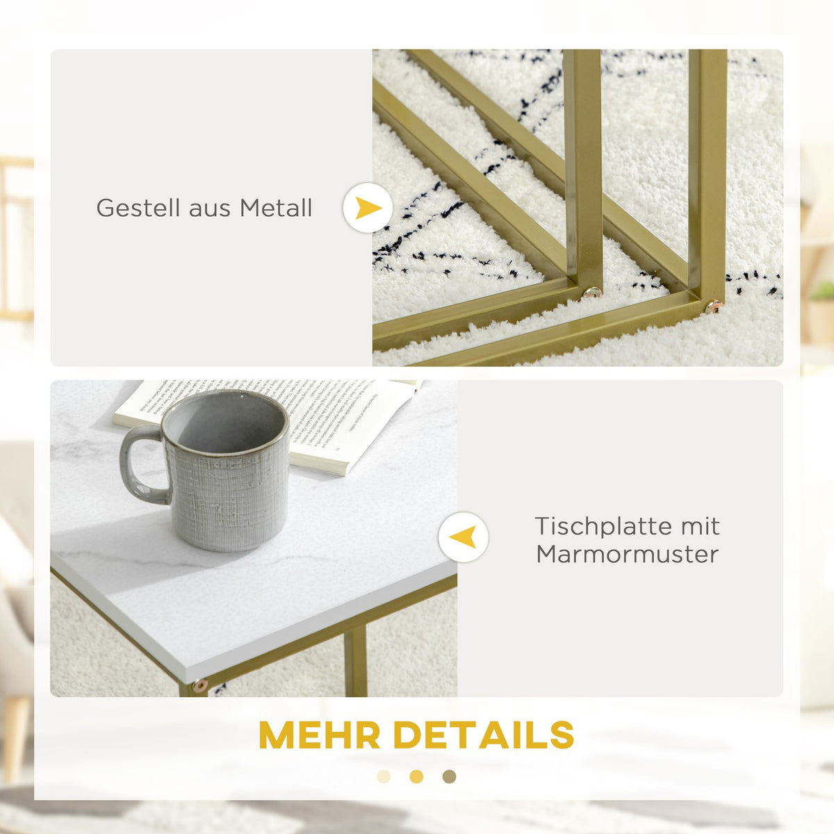 Coffee table set of 2, side table, coffee table, nesting table, sofa table with steel frame, living room table for bedroom, white