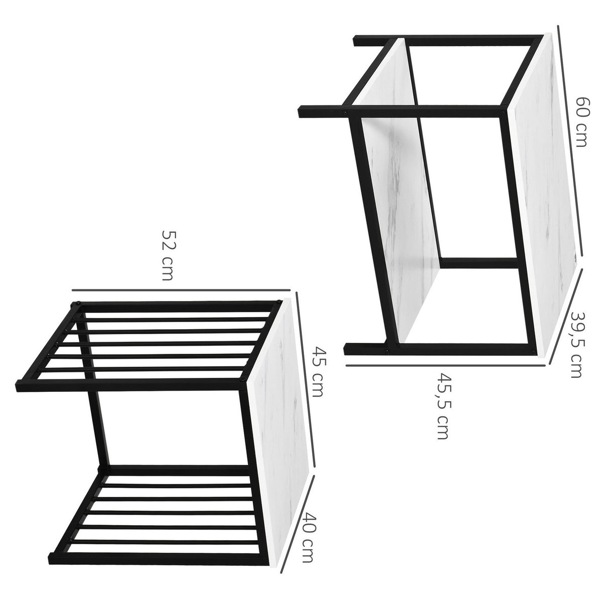 Coffee table set of 2 side tables, coffee table, nesting table, sofa table in modern design, living room table with marble look, for bedroom, steel