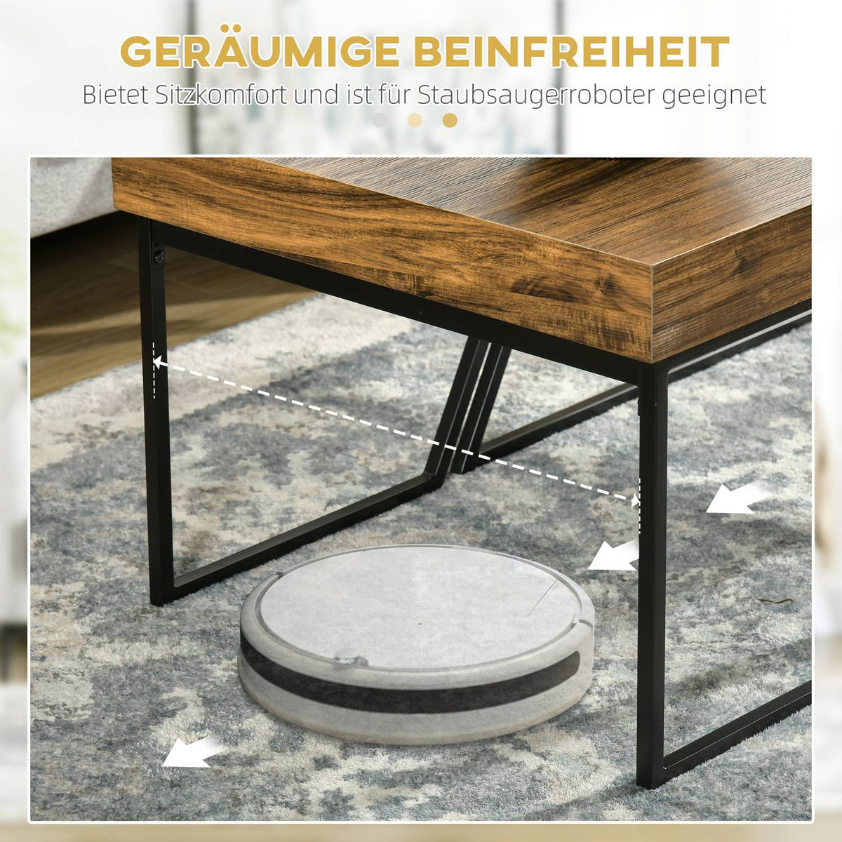 Coffee table set of 2 side tables with steel frame, geometric industrial design, living room table for bedroom, office, black