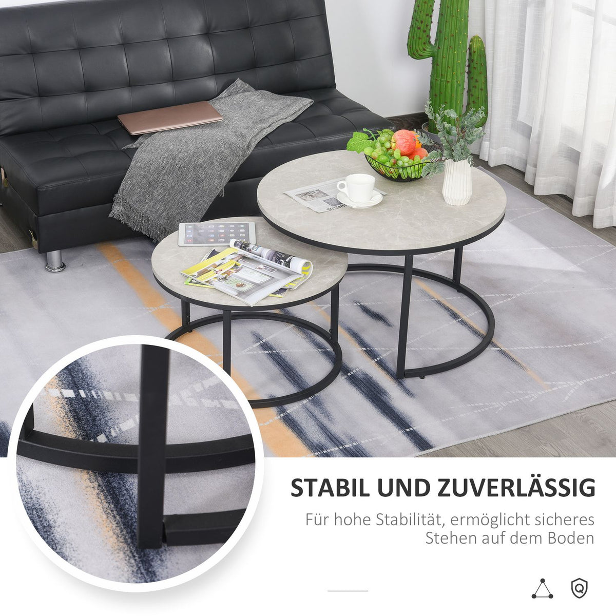 Coffee table set of 2, side table with metal frame, sofa table, stackable coffee table, for living room, bedroom, gray
