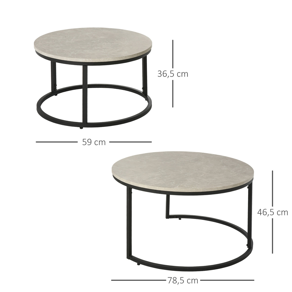 Coffee table set of 2, side table with metal frame, sofa table, stackable coffee table, for living room, bedroom, gray