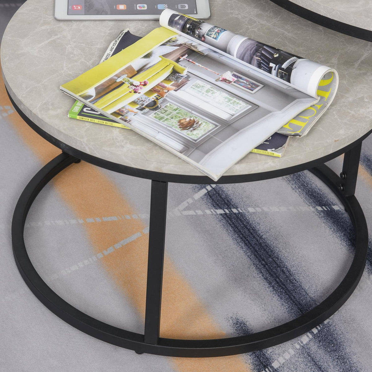 Coffee table set of 2, side table with metal frame, sofa table, stackable coffee table, for living room, bedroom, gray
