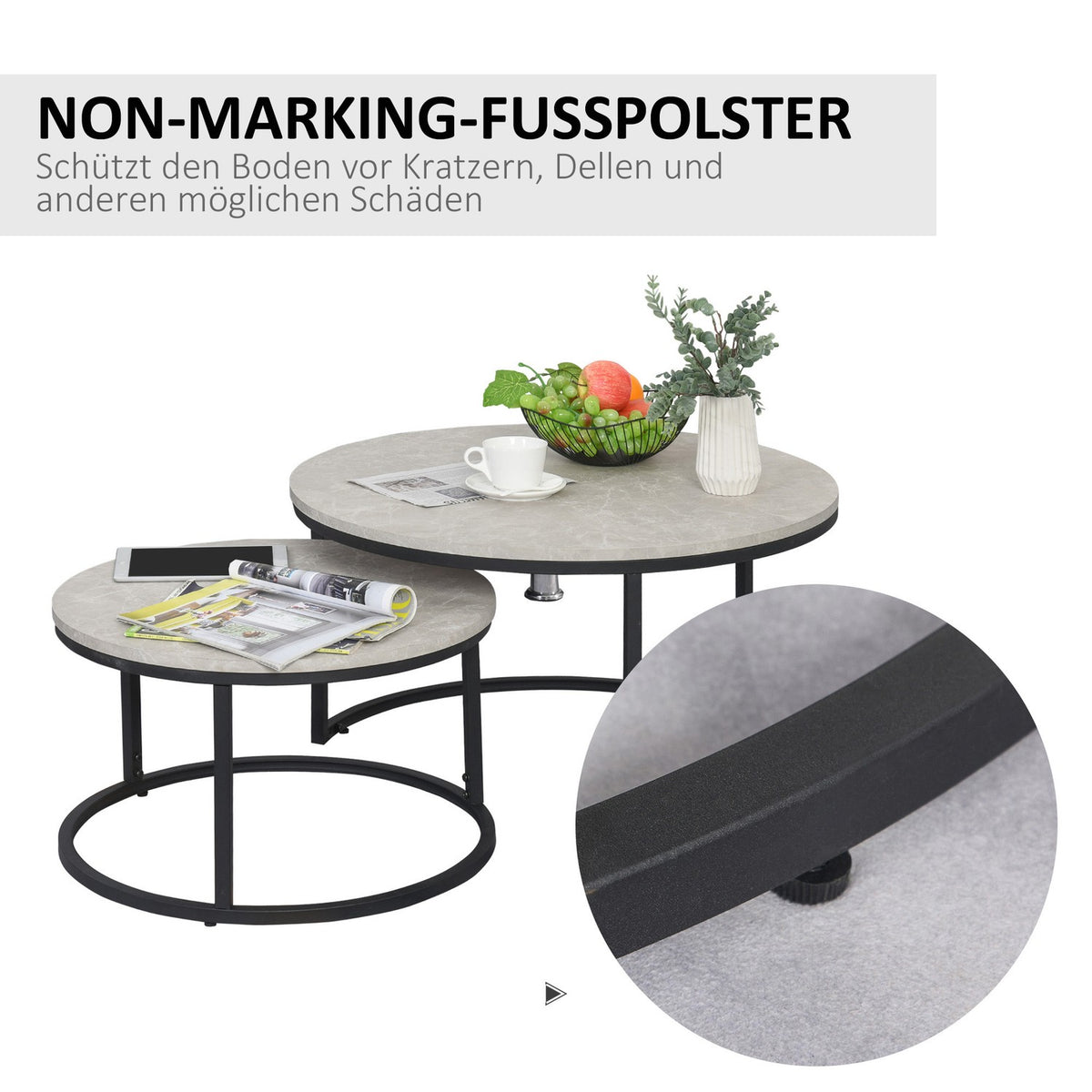 Coffee table set of 2, side table with metal frame, sofa table, stackable coffee table, for living room, bedroom, gray