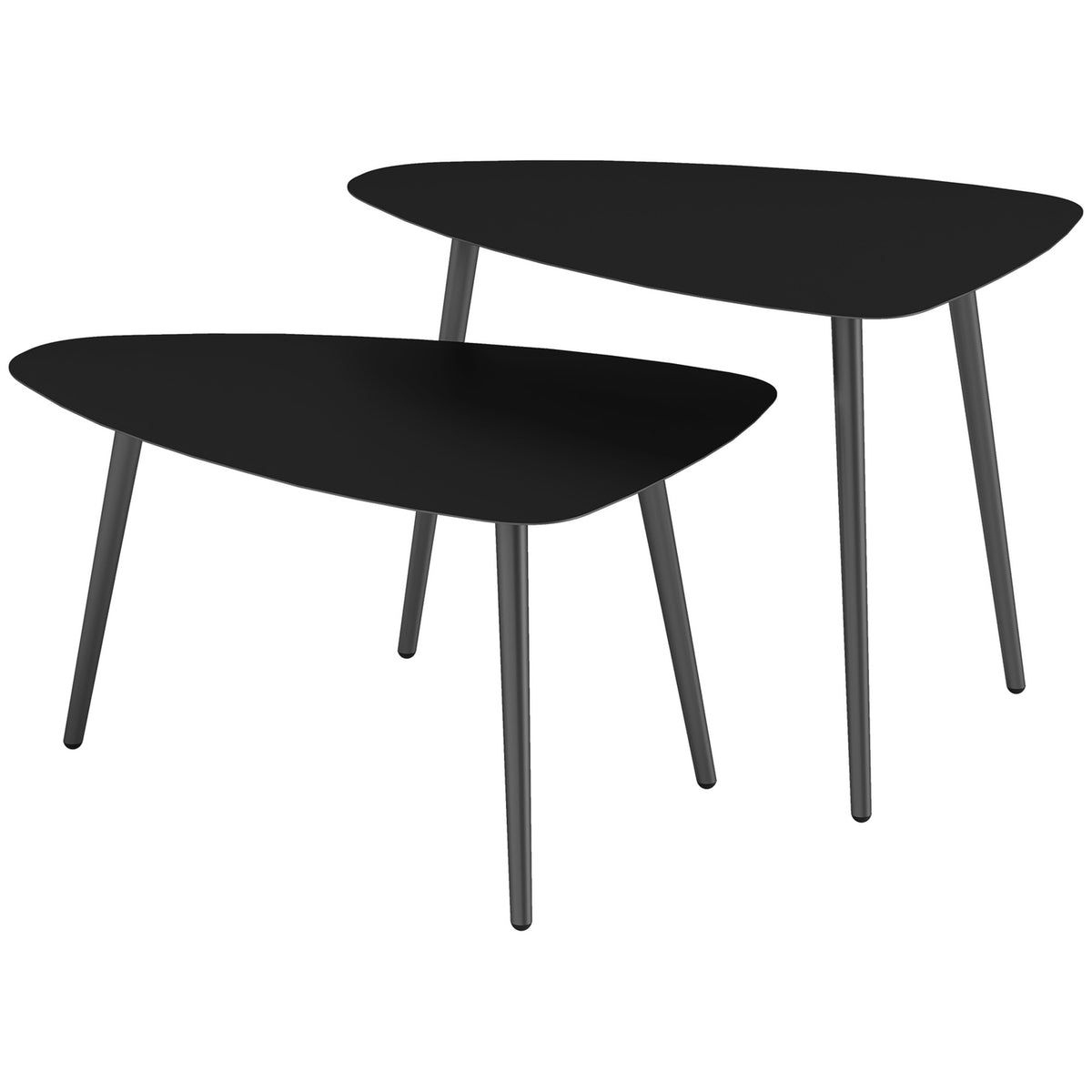 Coffee table set of 2, weatherproof balcony table made of steel, side table in geometric design, coffee table outdoor, garden table, patio table for garden, terrace, balcony, black