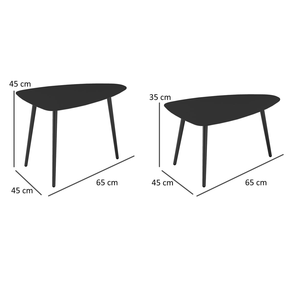 Coffee table set of 2, weatherproof balcony table made of steel, side table in geometric design, coffee table outdoor, garden table, patio table for garden, terrace, balcony, black
