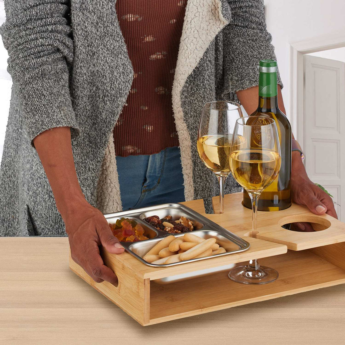 Coffee table with tray in stainless steel