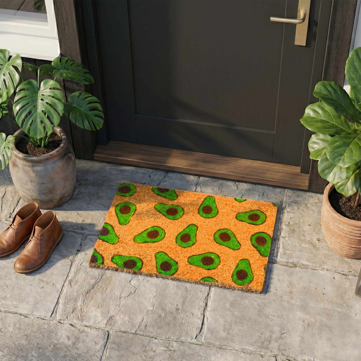 Coir Doormat with Motif, 60x40 cm, Non-Slip Backing