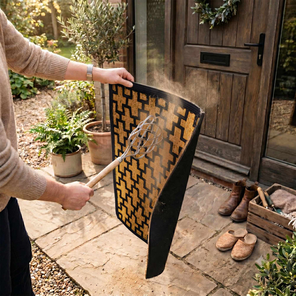 Coir & PVC Doormat, 60x40 cm, Natural & Black