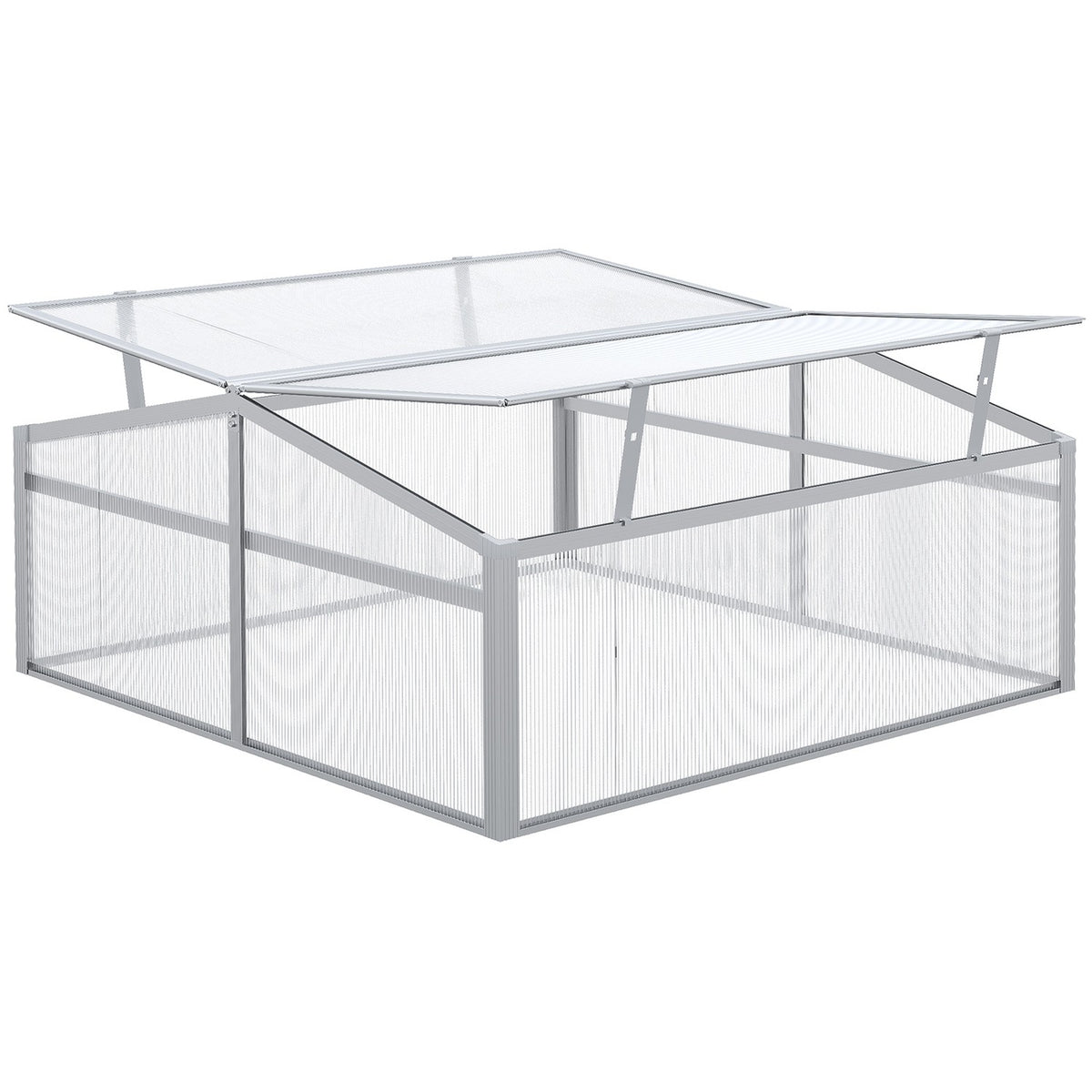 Cold Frame Aluminum 100X100X48Cm Raised Bed With Adjustable Roof, Uv Protection, Mini Greenhouse For Garden & Balcony, Silver