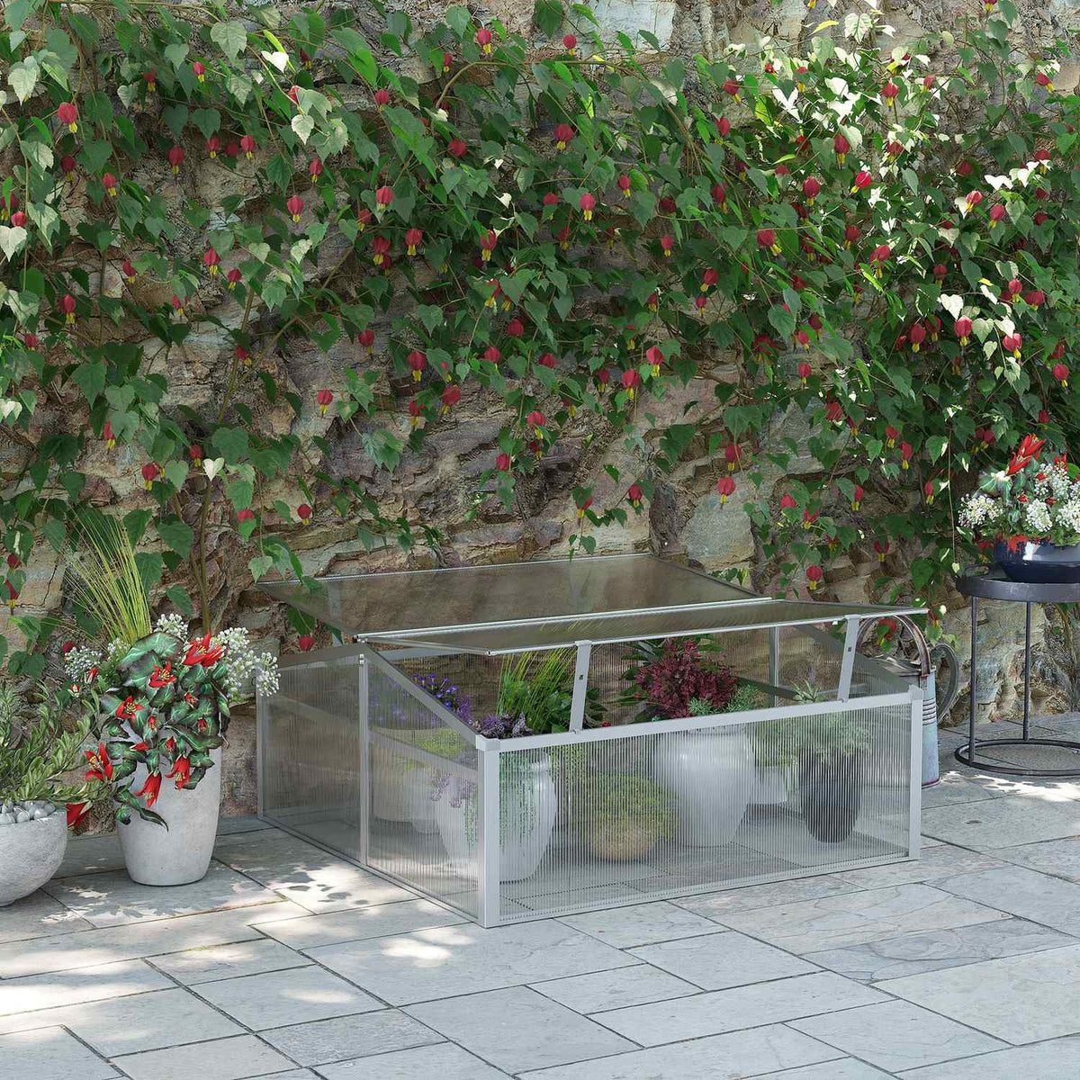 Cold Frame Aluminum 100X100X48Cm Raised Bed With Adjustable Roof, Uv Protection, Mini Greenhouse For Garden & Balcony, Silver