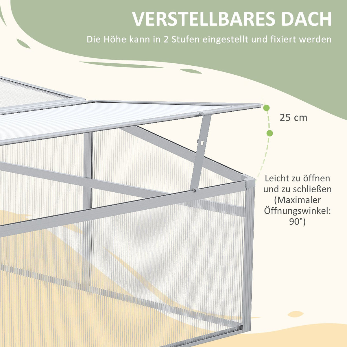 Cold Frame Aluminum 100X100X48Cm Raised Bed With Adjustable Roof, Uv Protection, Mini Greenhouse For Garden & Balcony, Silver
