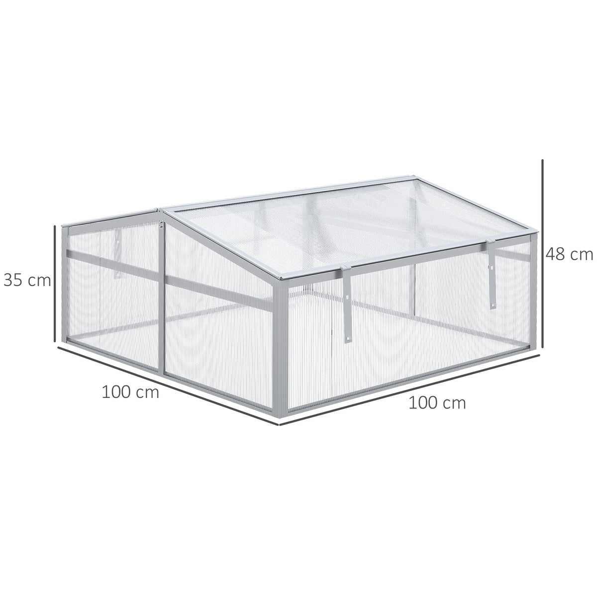 Cold Frame Aluminum 100X100X48Cm Raised Bed With Adjustable Roof, Uv Protection, Mini Greenhouse For Garden & Balcony, Silver