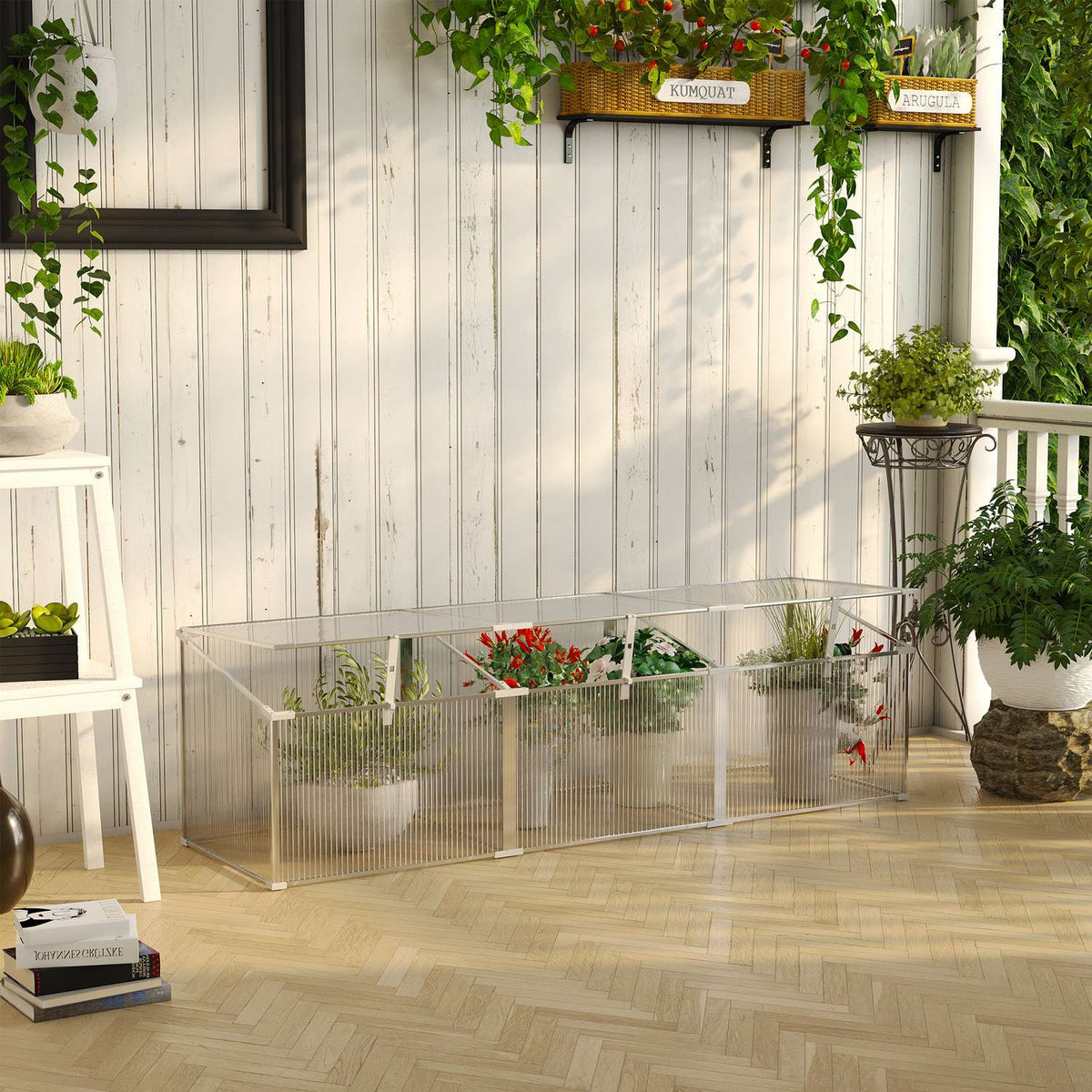 Cold Frame Aluminum, Cold Frame Box With Adjustable Roof, Plant Bed With Uv Protection, Mini Greenhouse For Garden, Balcony, Silver, 180 X 51 X 51 Cm