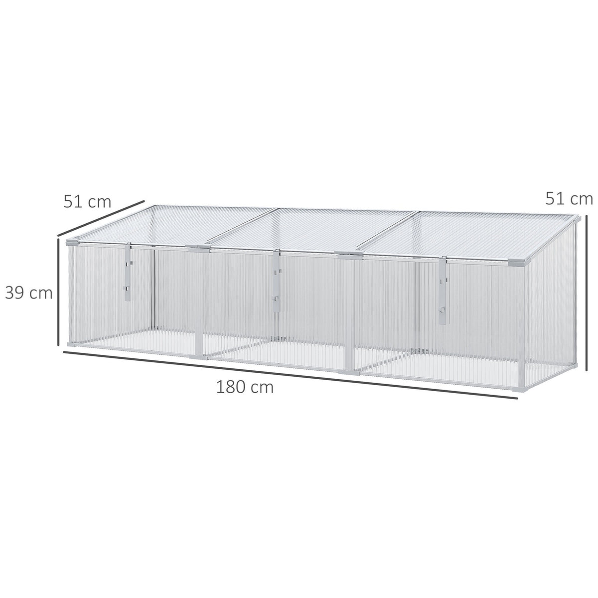 Cold Frame Aluminum, Cold Frame Box With Adjustable Roof, Plant Bed With Uv Protection, Mini Greenhouse For Garden, Balcony, Silver, 180 X 51 X 51 Cm