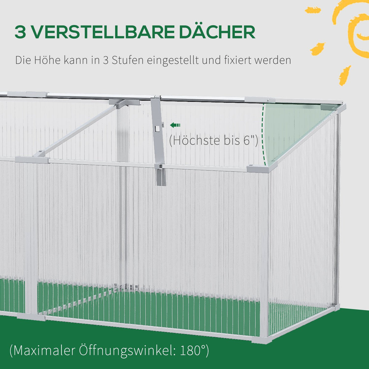 Cold Frame Aluminum, Cold Frame Box With Adjustable Roof, Plant Bed With Uv Protection, Mini Greenhouse For Garden, Balcony, Silver, 180 X 51 X 51 Cm