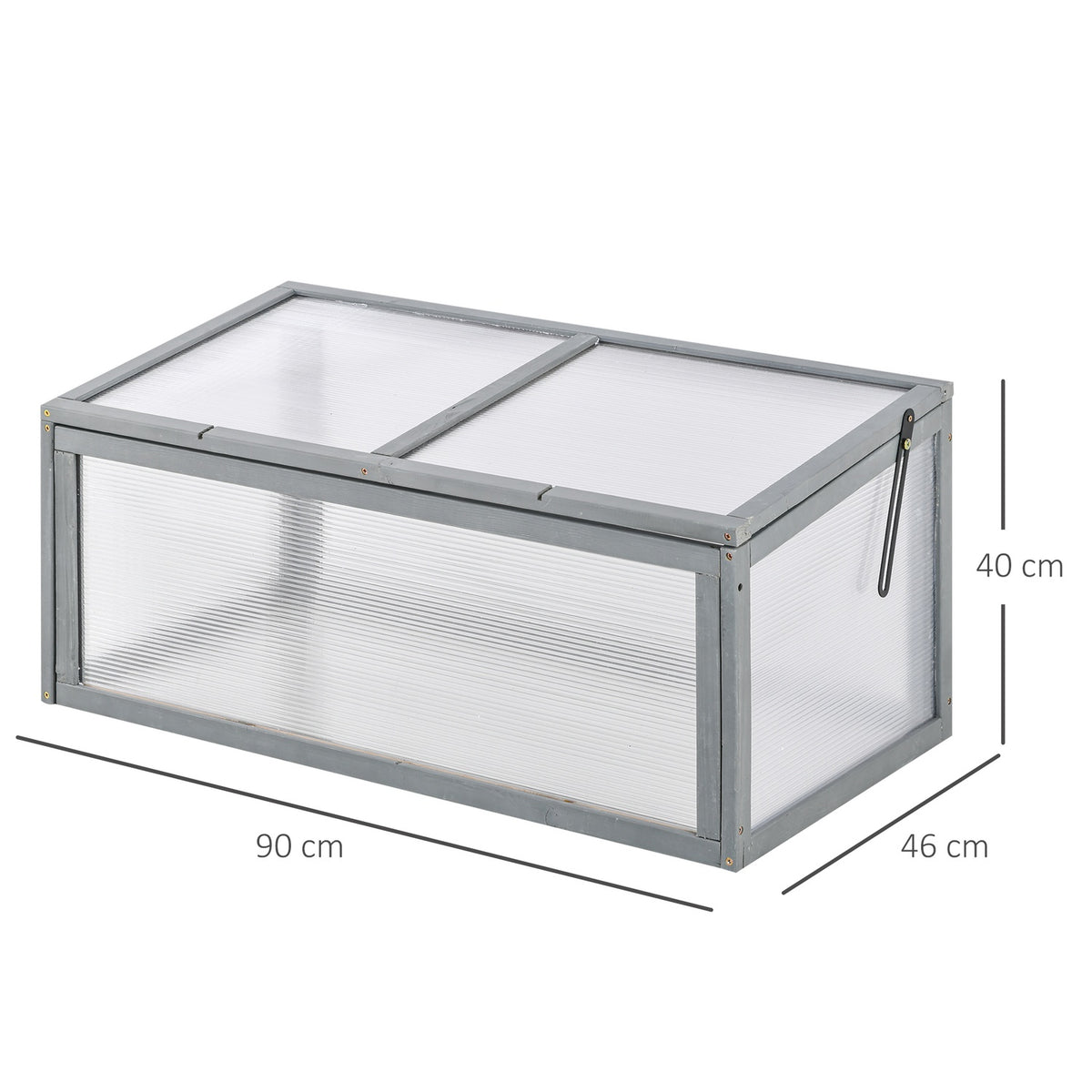 Cold Frame Greenhouse With Cover, Weatherproof, Made Of Wood And Polycarbonate, Grey, 90X46X40Cm