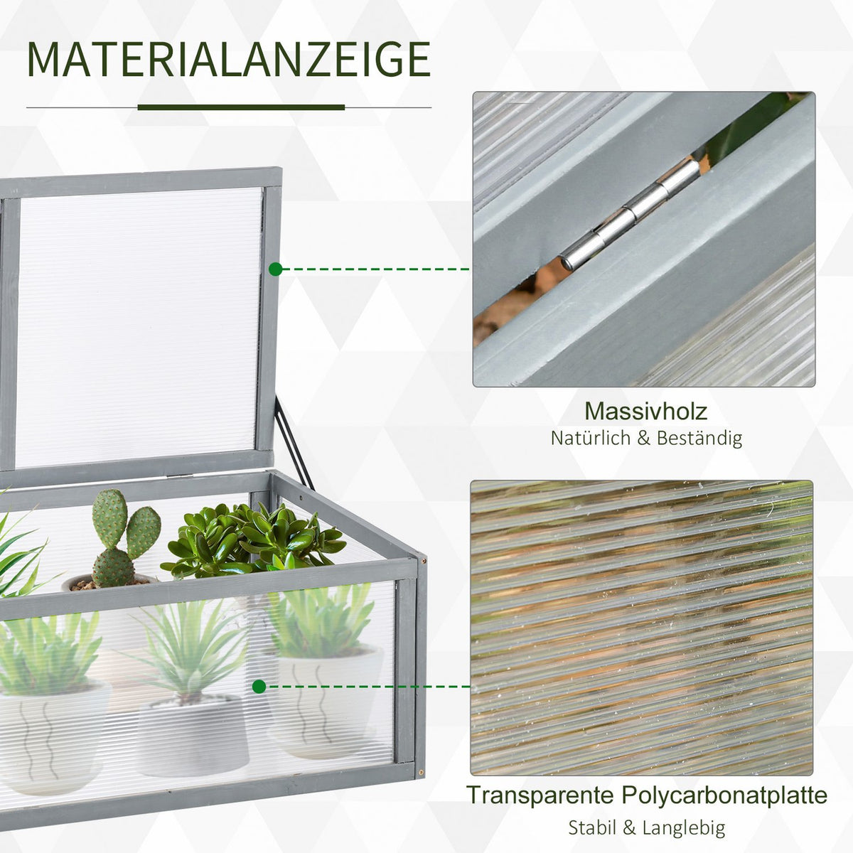 Cold Frame Greenhouse With Cover, Weatherproof, Made Of Wood And Polycarbonate, Grey, 90X46X40Cm