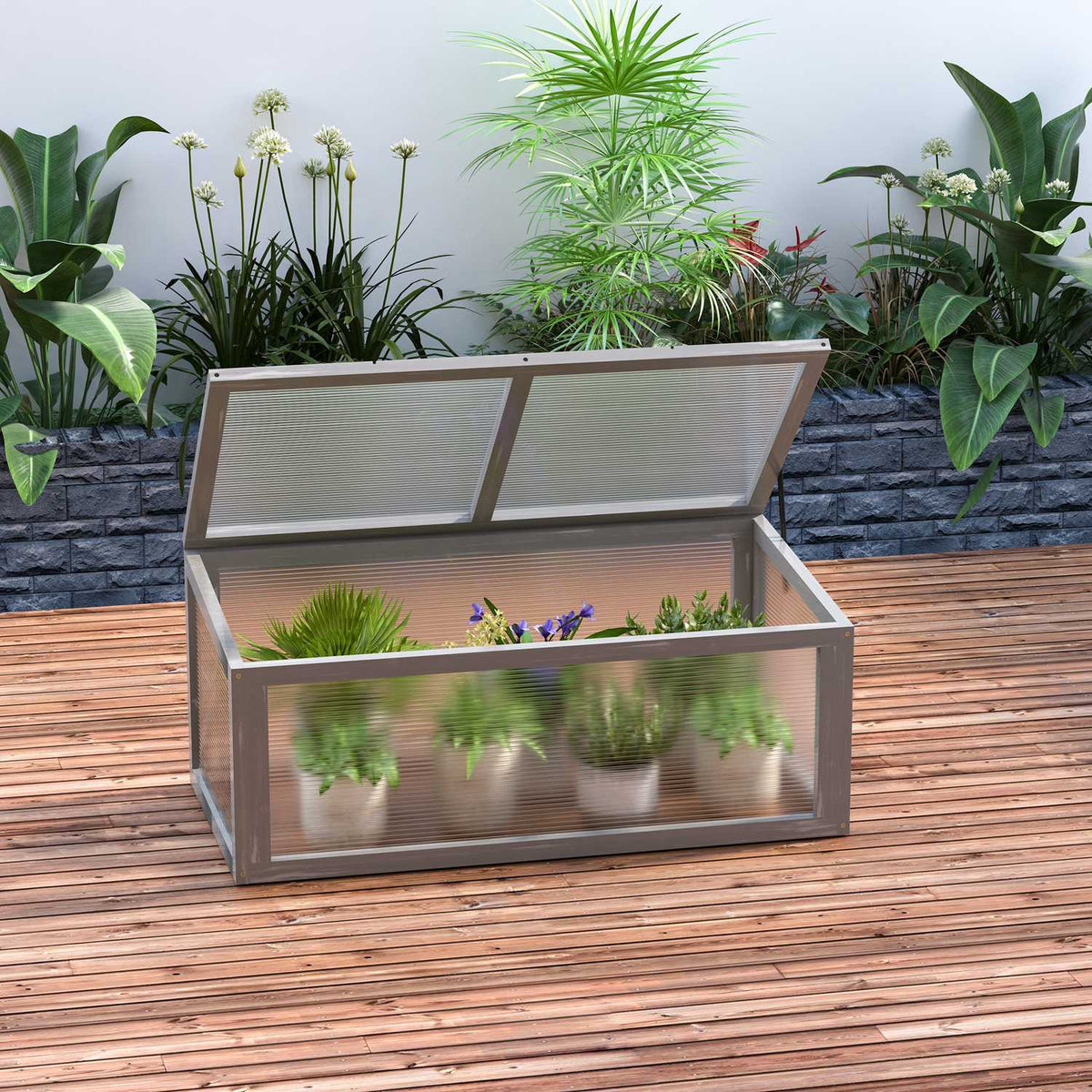 Cold Frame Greenhouse With Cover, Weatherproof, Made Of Wood And Polycarbonate, Grey, 90X46X40Cm