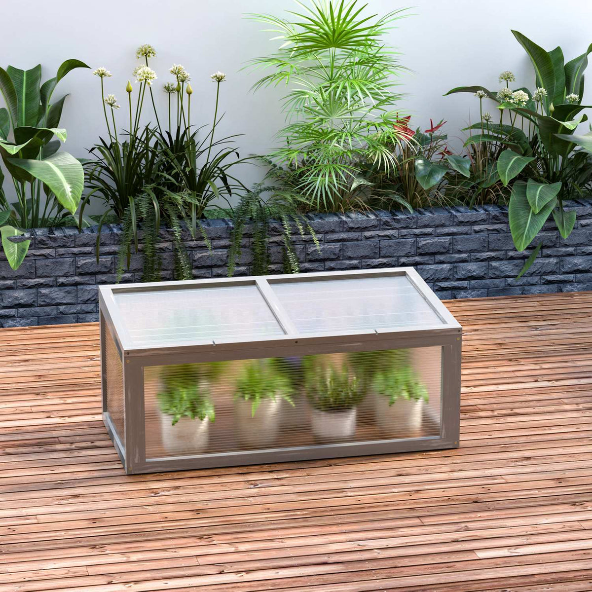 Cold Frame Greenhouse With Cover, Weatherproof, Made Of Wood And Polycarbonate, Grey, 90X46X40Cm