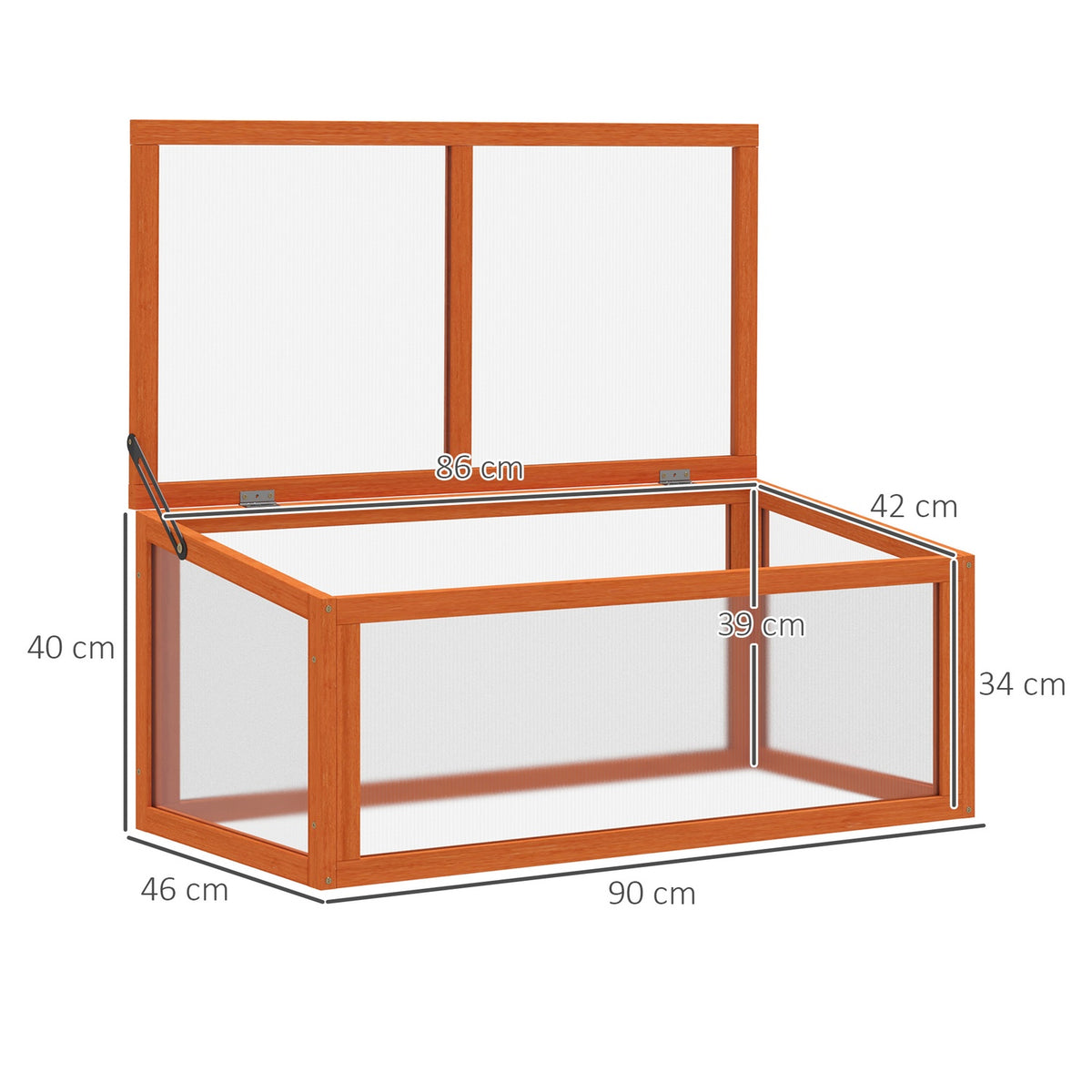 Cold Frame Greenhouse With Cover, Weatherproof, Made Of Wood And Polycarbonate, Orange, 90X46X40Cm