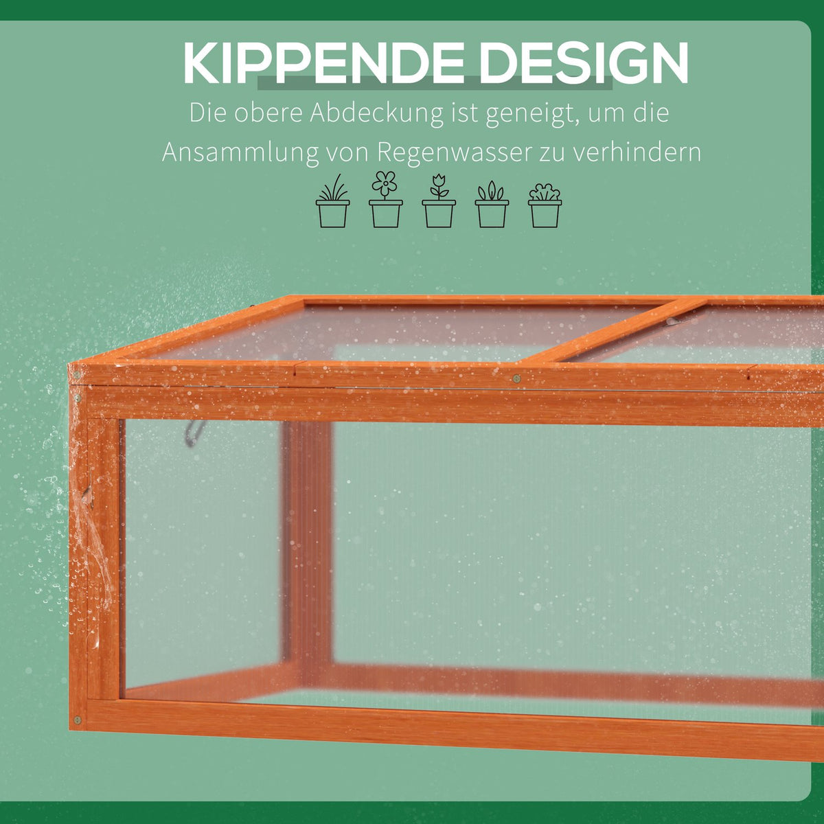 Cold Frame Greenhouse With Cover, Weatherproof, Made Of Wood And Polycarbonate, Orange, 90X46X40Cm