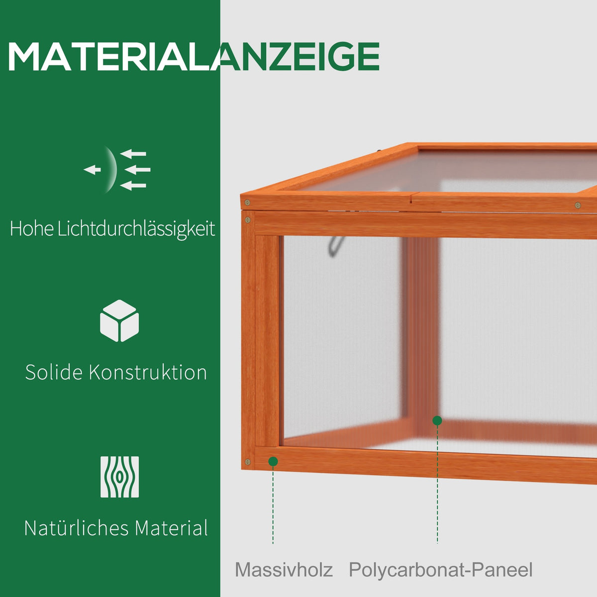 Cold Frame Greenhouse With Cover, Weatherproof, Made Of Wood And Polycarbonate, Orange, 90X46X40Cm