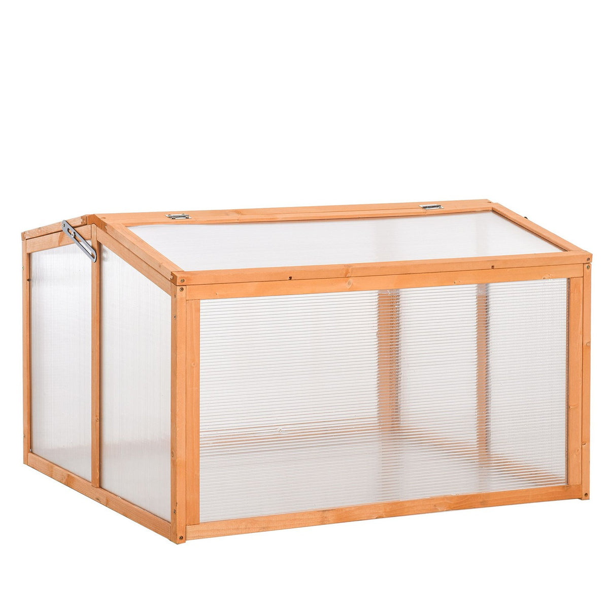 Cold Frame Greenhouse With Cover, Weatherproof, Made Of Wood And Polycarbonate, Orange, 90X80X58Cm