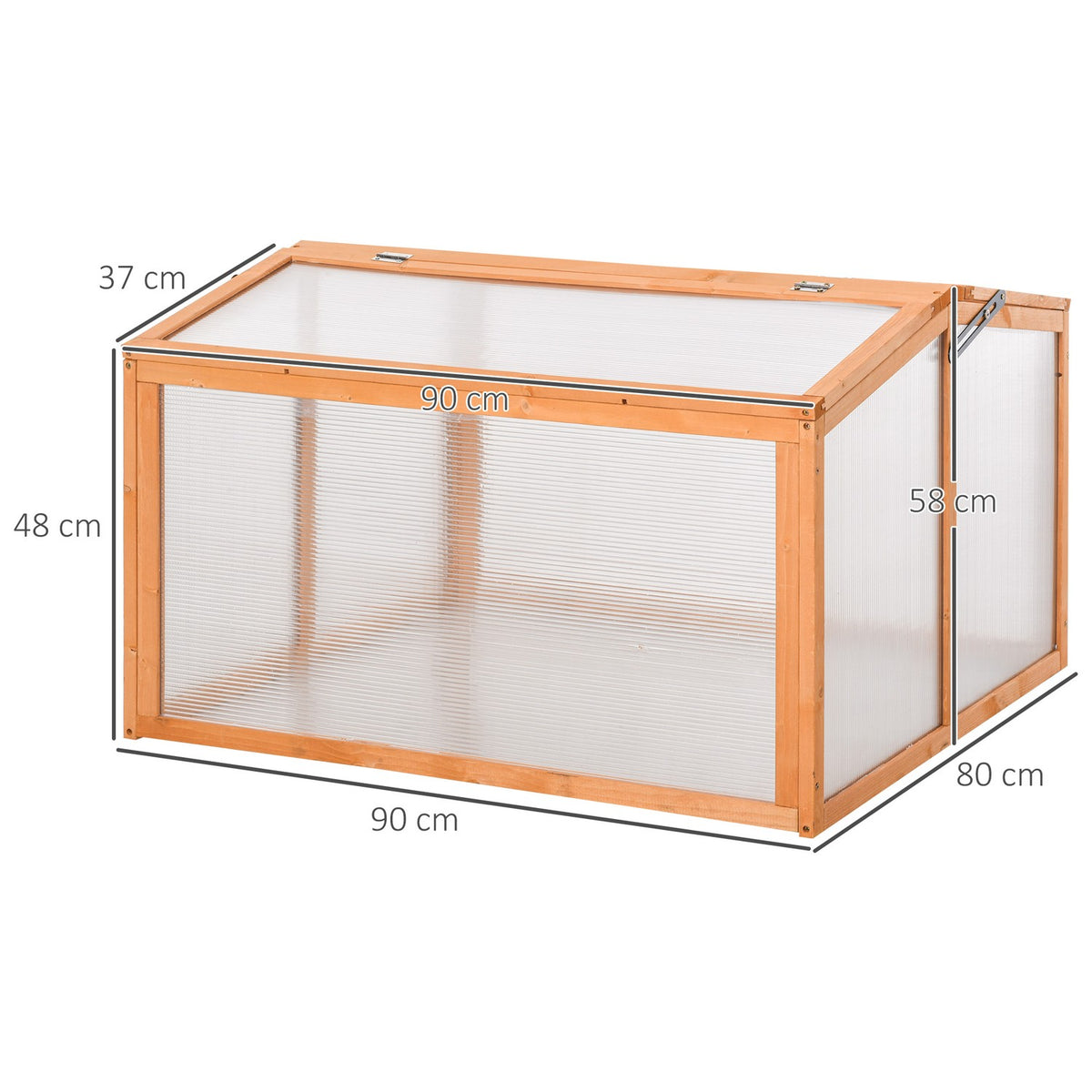 Cold Frame Greenhouse With Cover, Weatherproof, Made Of Wood And Polycarbonate, Orange, 90X80X58Cm