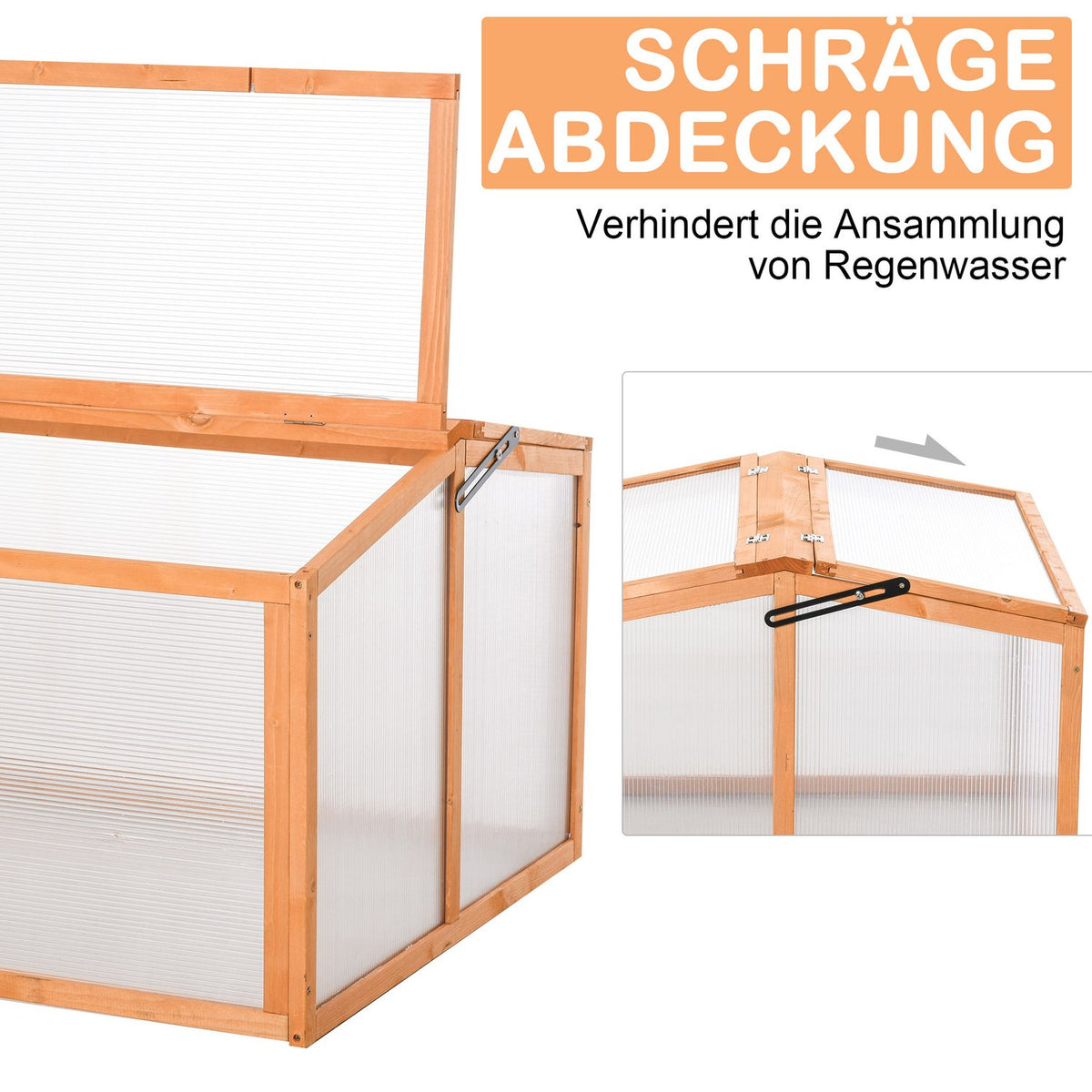 Cold Frame Greenhouse With Cover, Weatherproof, Made Of Wood And Polycarbonate, Orange, 90X80X58Cm