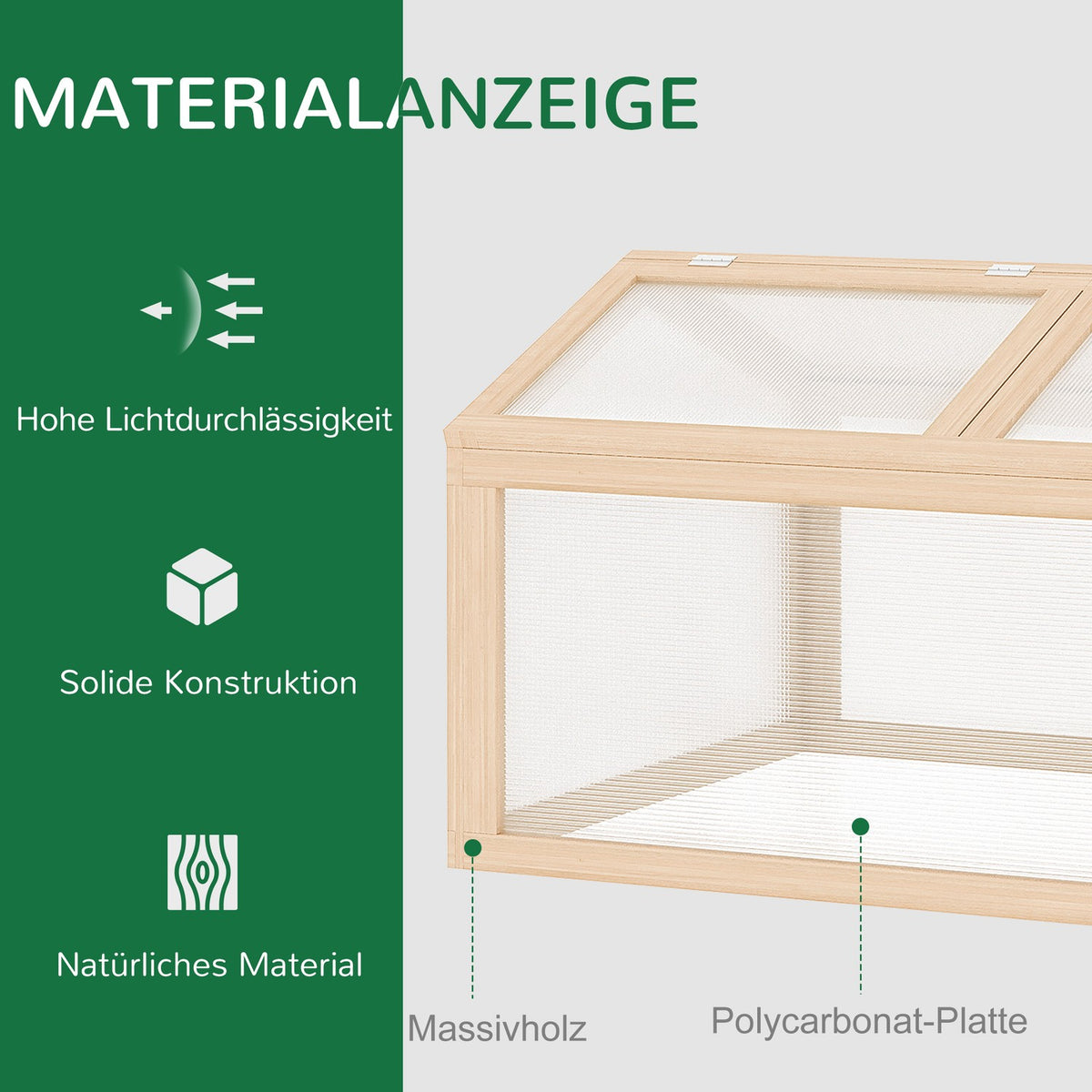 Cold Frame Greenhouse With Wooden Polycarbonate Cover, Weatherproof, Natural, 102X71X53Cm