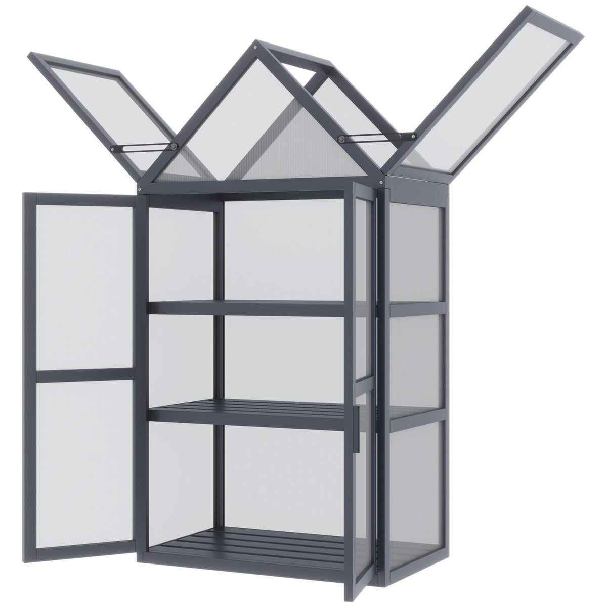 Cold frame mini greenhouse 3 levels greenhouse plant bed with hinged roof double doors made of natural wood 70.5 x 42 x 132 cm