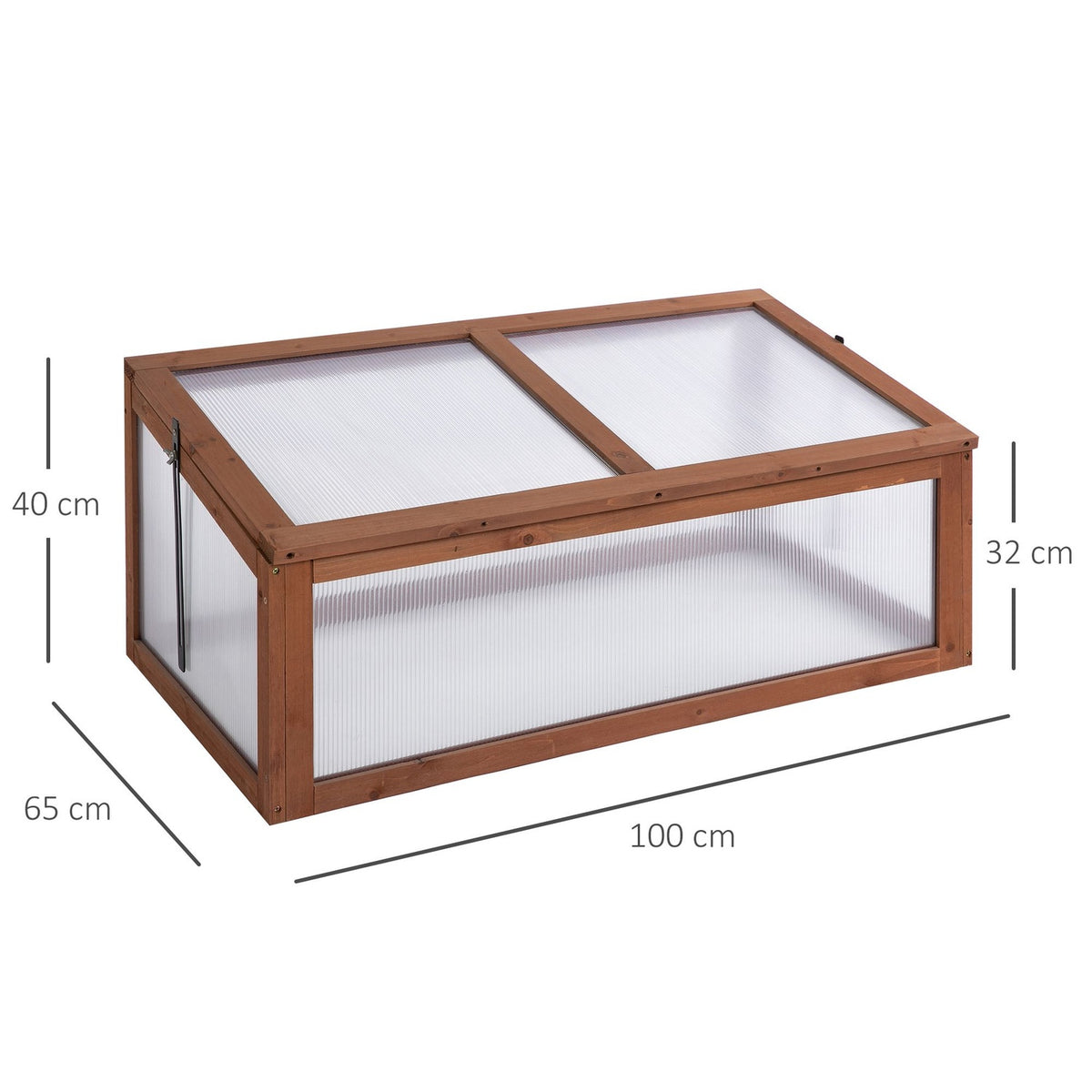 Cold frame wood, mini greenhouse 100 x 65 x 40 cm, greenhouse with cover, UV protection, translucent cold frame box, winterproof raised bed for garden, brown
