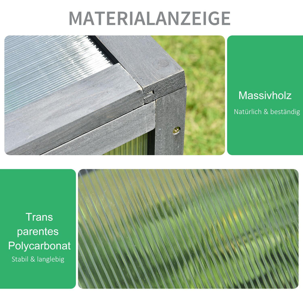 Cold frame wood, mini greenhouse 100 x 65 x 40 cm, greenhouse with cover, UV protection, translucent cold frame box, winterproof raised bed for garden, gray