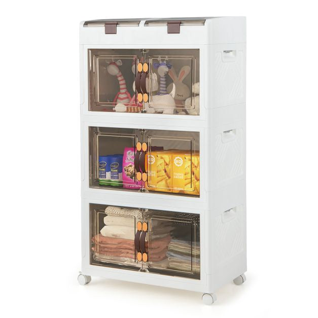 Collapsible 160L Stackable Storage Bins, Wheels, Magnetic Doors