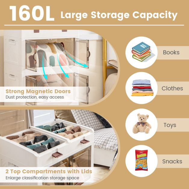 Collapsible 160L Stackable Storage Bins, Wheels, Magnetic Doors