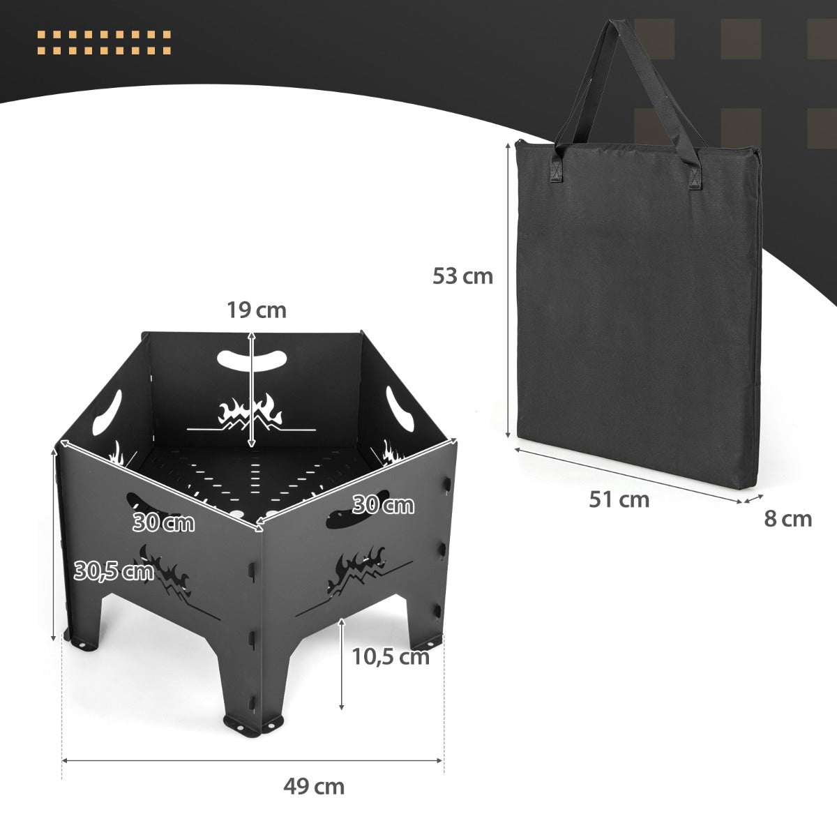 Collapsible Fire Pit, 19-Inch Carbon Steel, Carry Bag