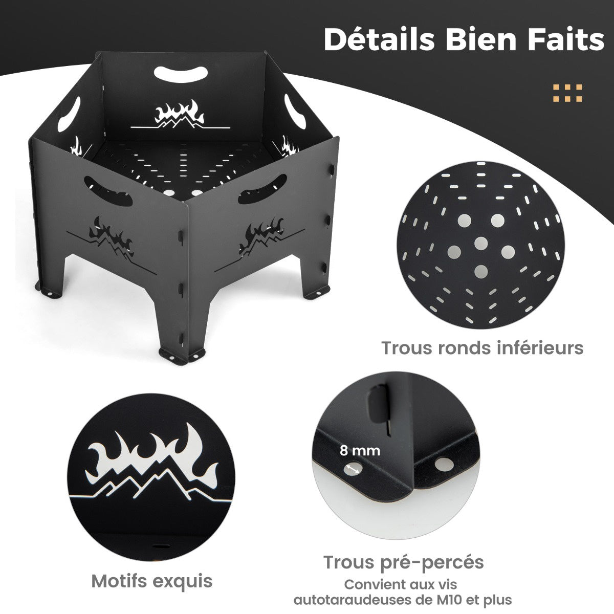 Collapsible Fire Pit, 19-Inch Carbon Steel, Carry Bag
