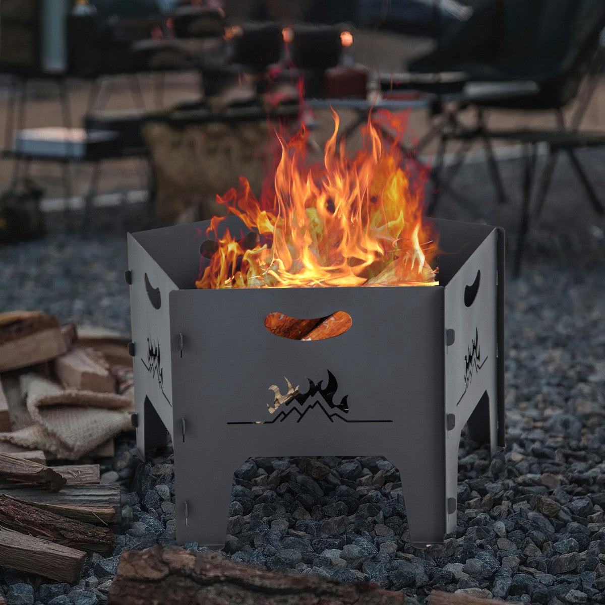 Collapsible Fire Pit, 19-Inch Carbon Steel, Carry Bag