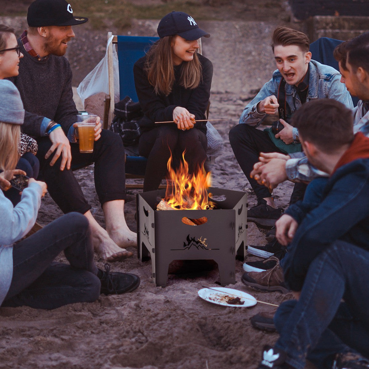 Collapsible Fire Pit, 19-Inch Carbon Steel, Carry Bag