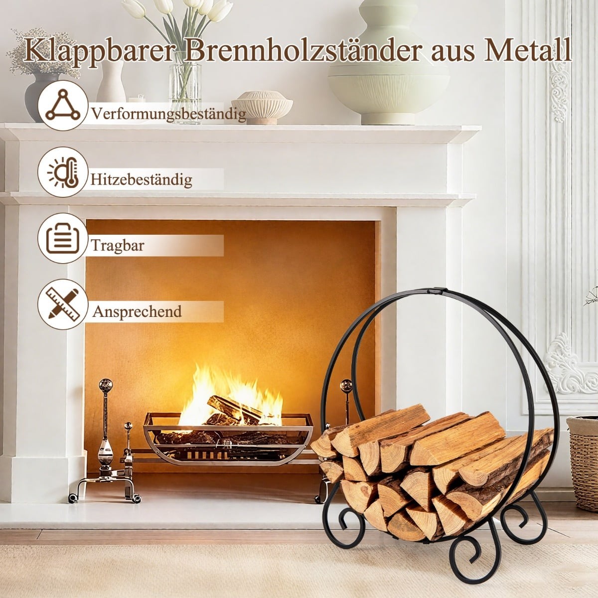 Collapsible Metal Firewood Rack, Indoor/Outdoor, 59 cm