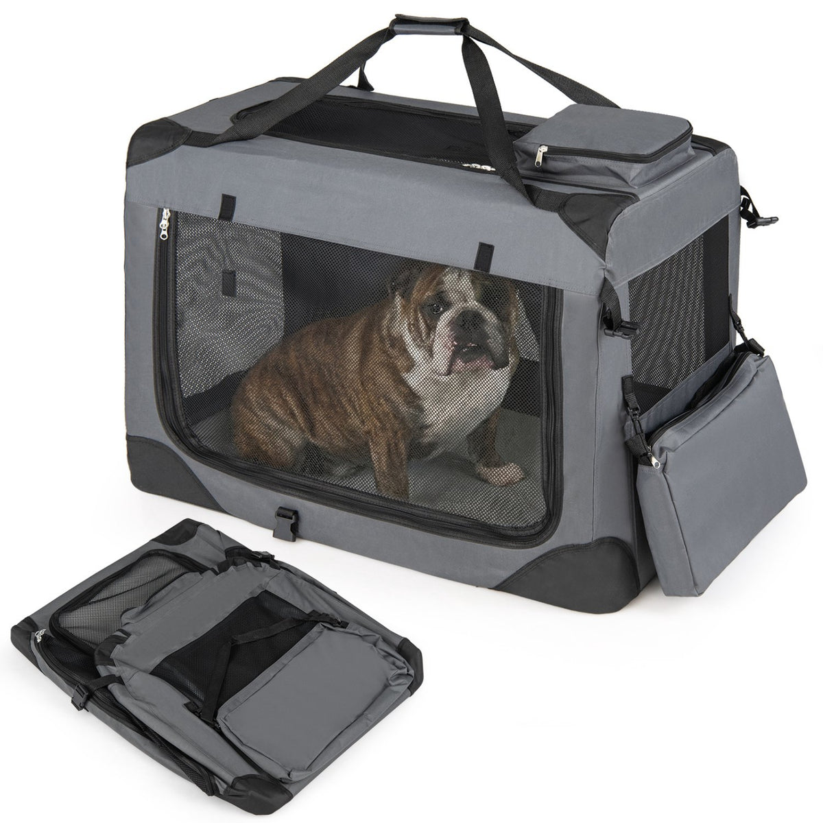 Collapsible Soft Dog Crate with Mesh Windows & 3 Doors