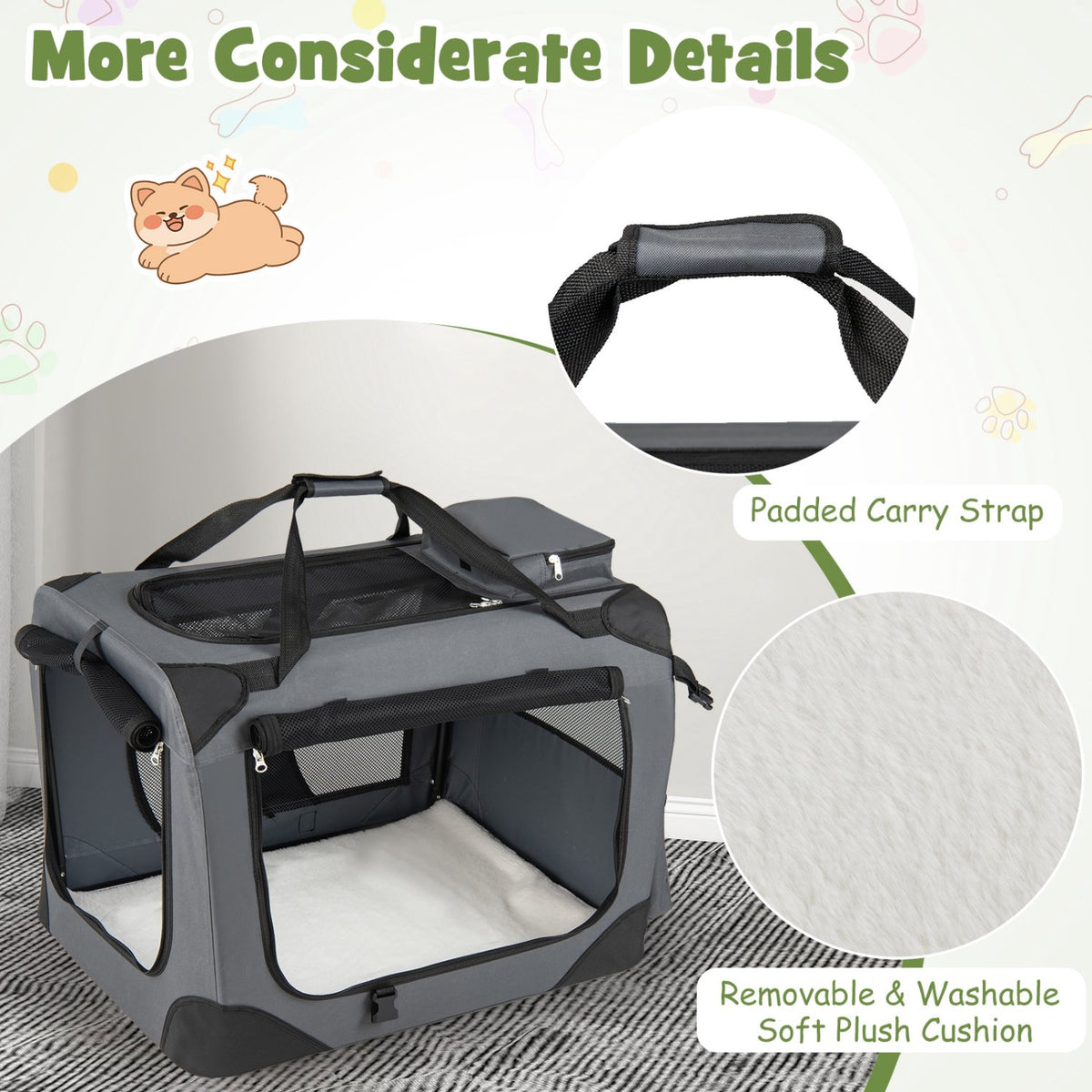 Collapsible Soft Dog Crate with Mesh Windows & 3 Doors
