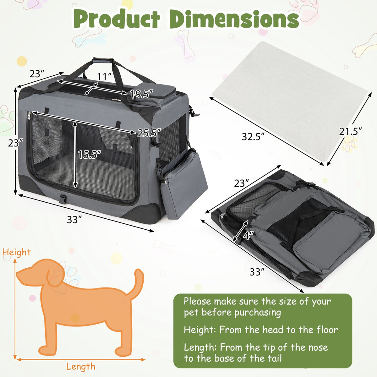 Collapsible Soft Dog Crate with Mesh Windows & 3 Doors