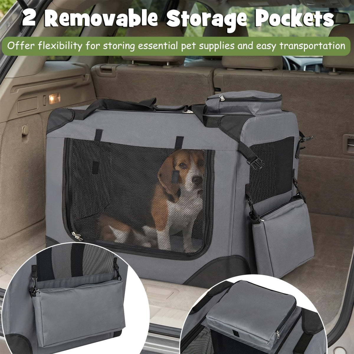 Collapsible Soft Dog Crate with Mesh Windows & 3 Doors